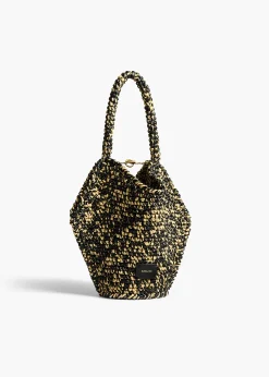 Mini Lotus Tote in Black and White Raffia