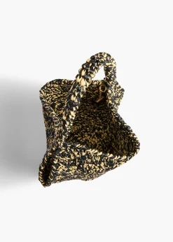 Mini Lotus Tote in Black and White Raffia