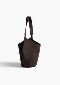 Mini Lotus Tote in Dark Brown Suede