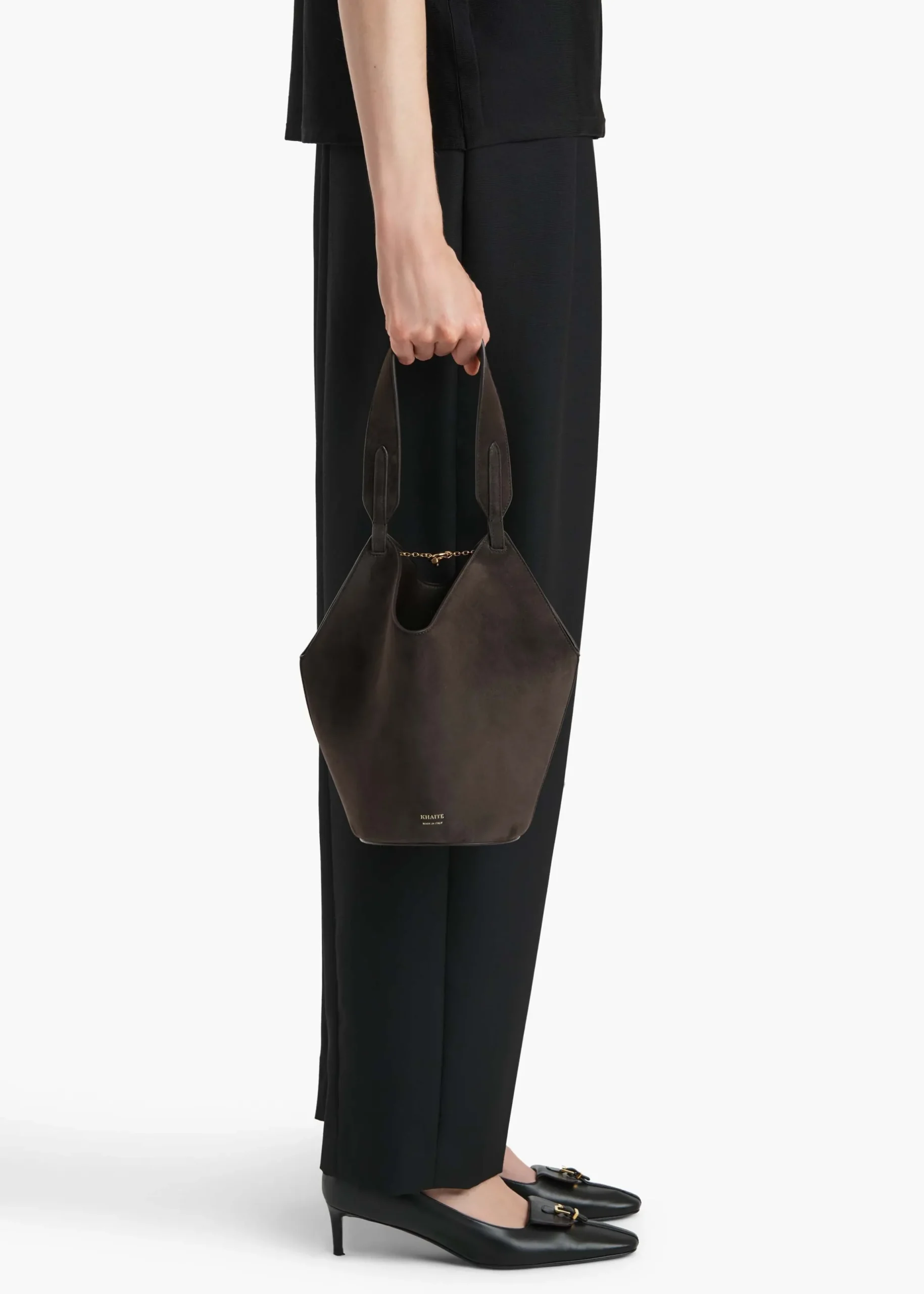Mini Lotus Tote in Dark Brown Suede