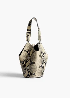 Mini Lotus Tote in Natural Python-Embossed Leather