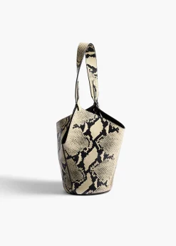 Mini Lotus Tote in Natural Python-Embossed Leather