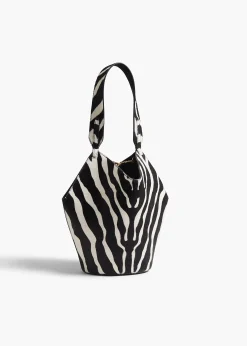 Mini Lotus Tote in Zebra Print Haircalf and Black Suede