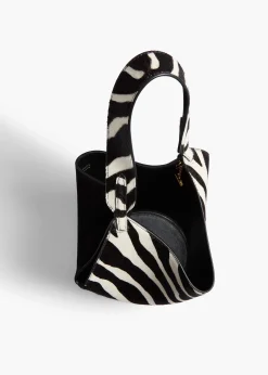 Mini Lotus Tote in Zebra Print Haircalf and Black Suede