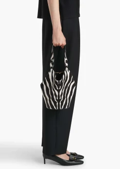 Mini Lotus Tote in Zebra Print Haircalf and Black Suede