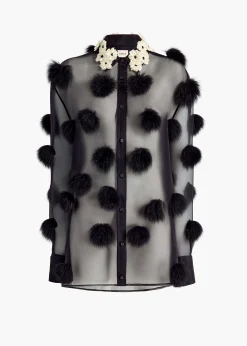 Naomi Top in Black with Fur Dot Embroidery
