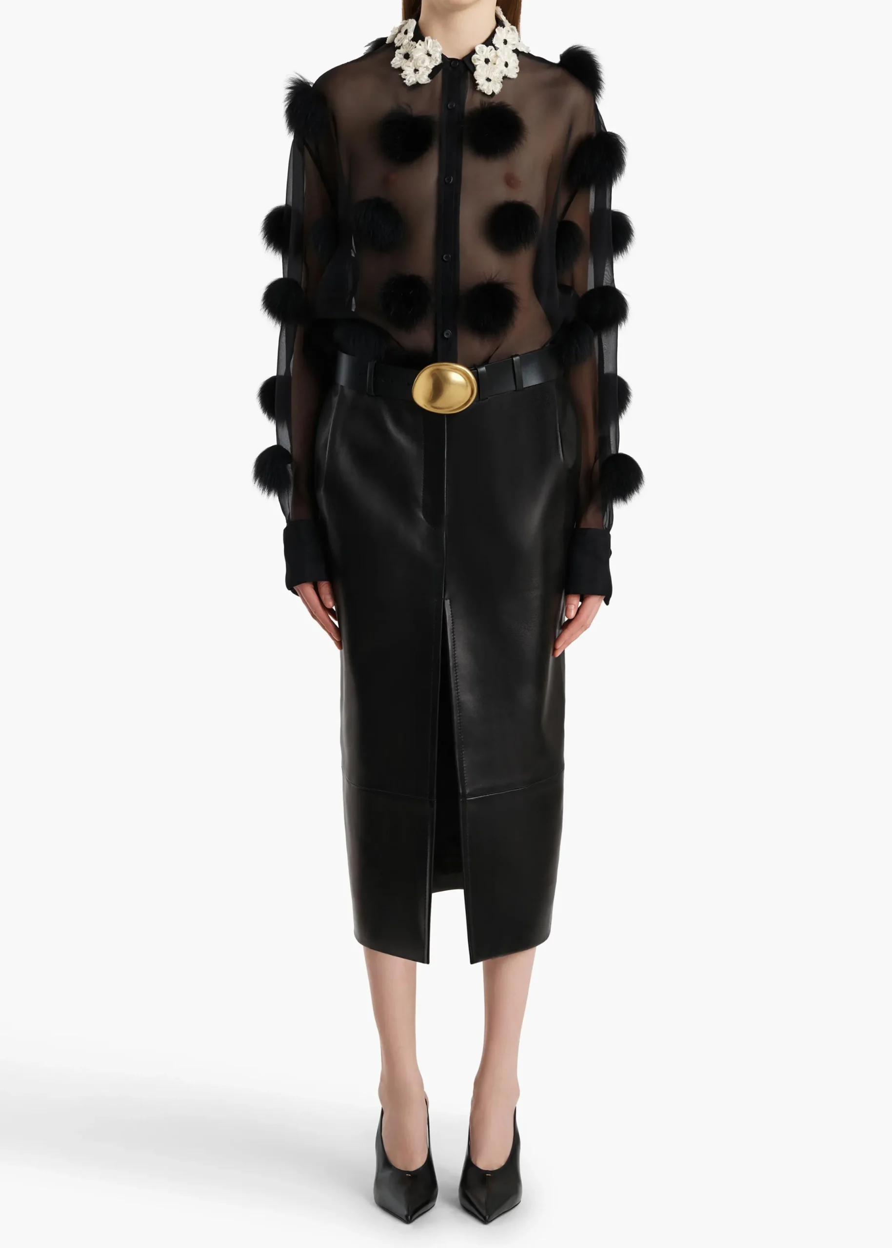 Naomi Top in Black with Fur Dot Embroidery