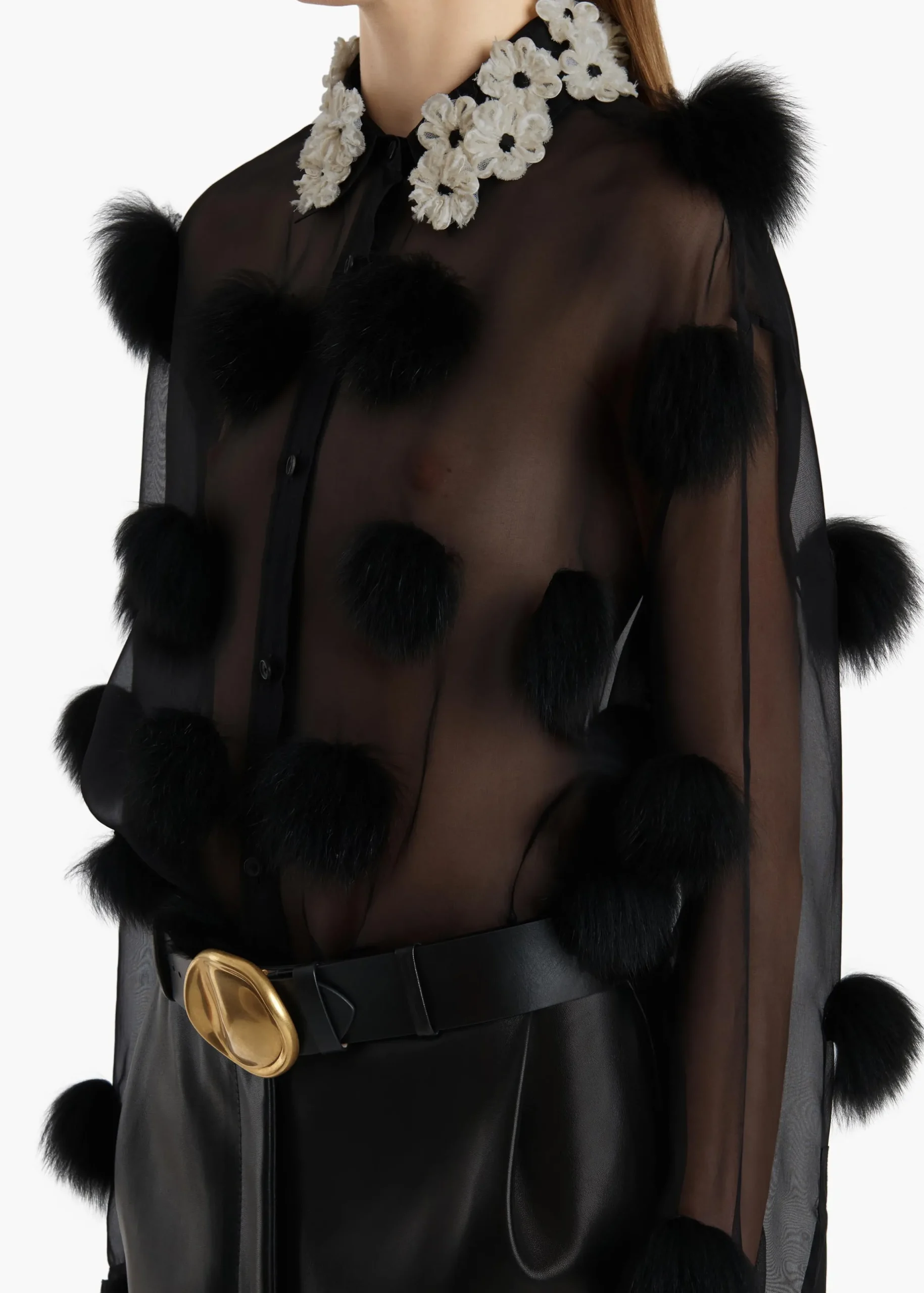 Naomi Top in Black with Fur Dot Embroidery