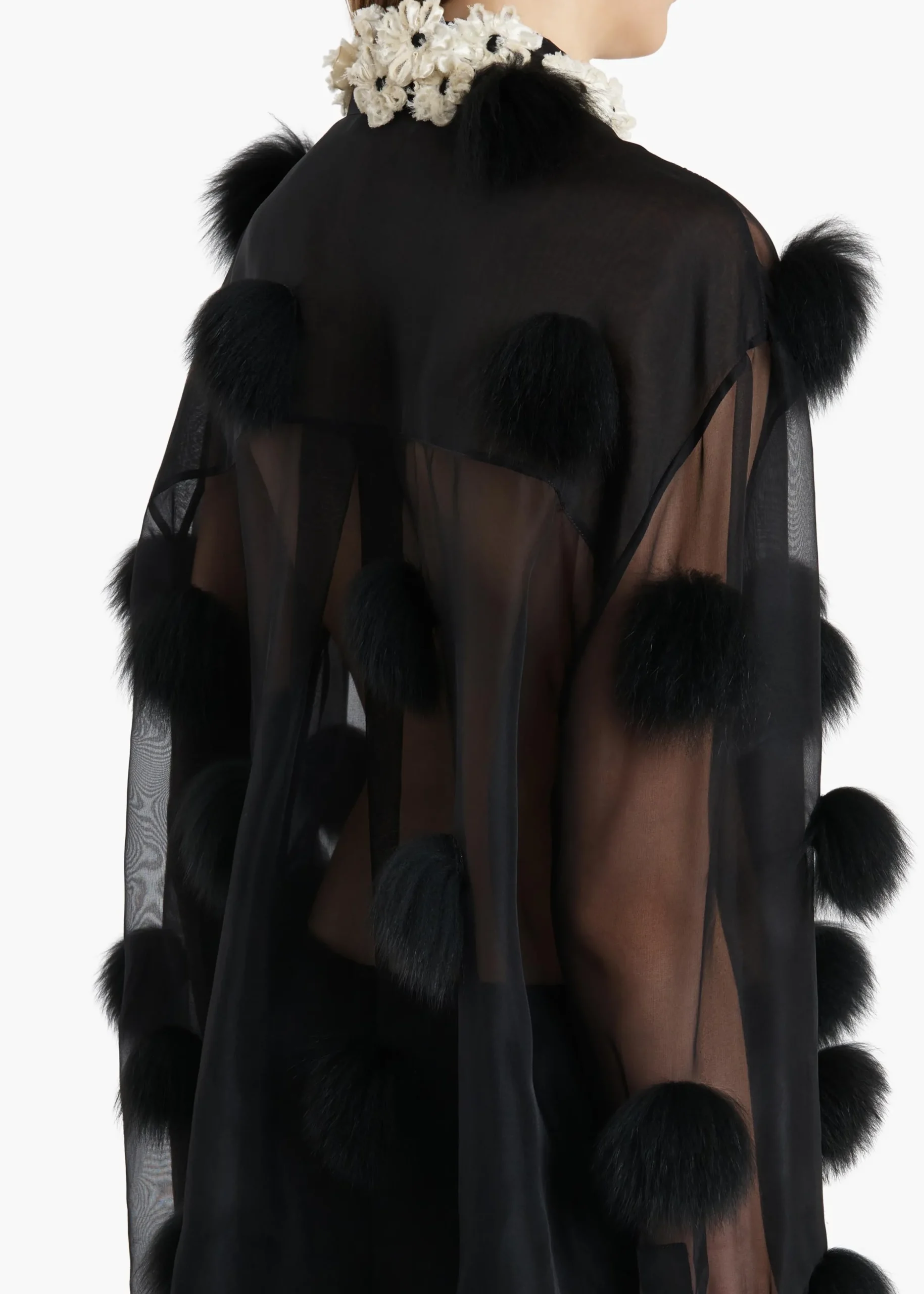 Naomi Top in Black with Fur Dot Embroidery