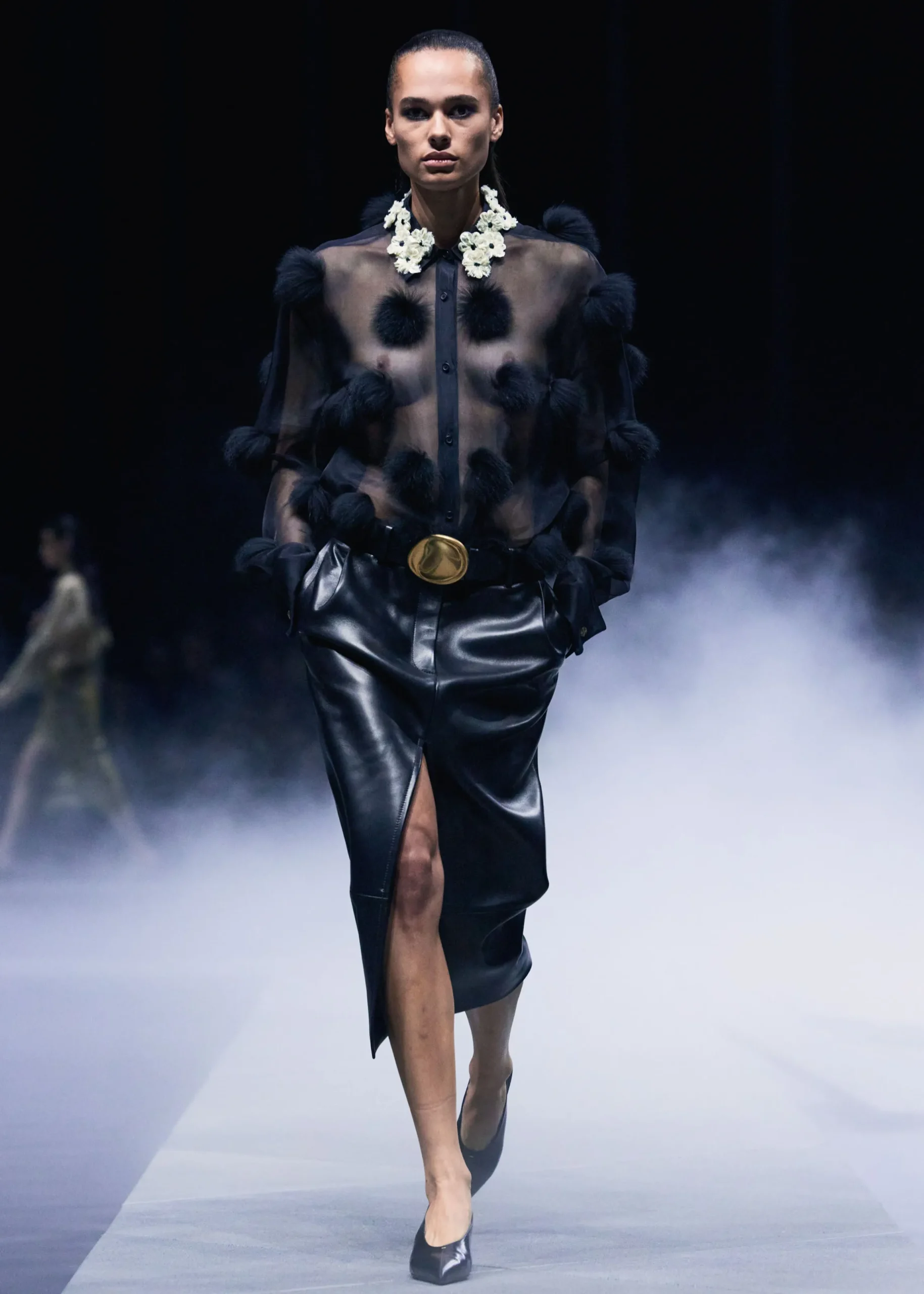 Naomi Top in Black with Fur Dot Embroidery