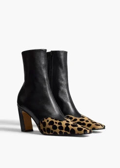 Nevada Stretch High Boot in Black Leather with Hyena Print Haircalf
