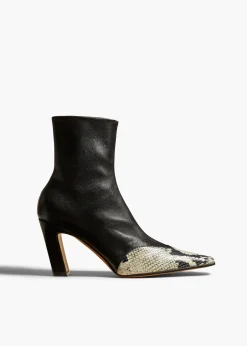 Nevada Stretch High Boot in Black with Natural Python-Embossed Leather