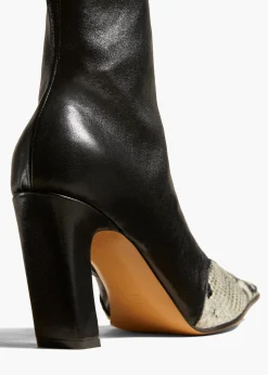 Nevada Stretch High Boot in Black with Natural Python-Embossed Leather