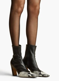Nevada Stretch High Boot in Black with Natural Python-Embossed Leather