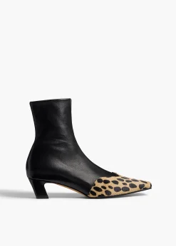 Nevada Stretch Low Boot in Black Leather with Hyena Print Haircalf