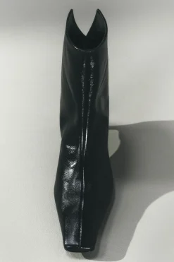 Ona Ankle Boot in Black Glazed Leather