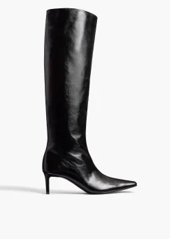 Ona Knee-High Boot in Black Glazed Leather