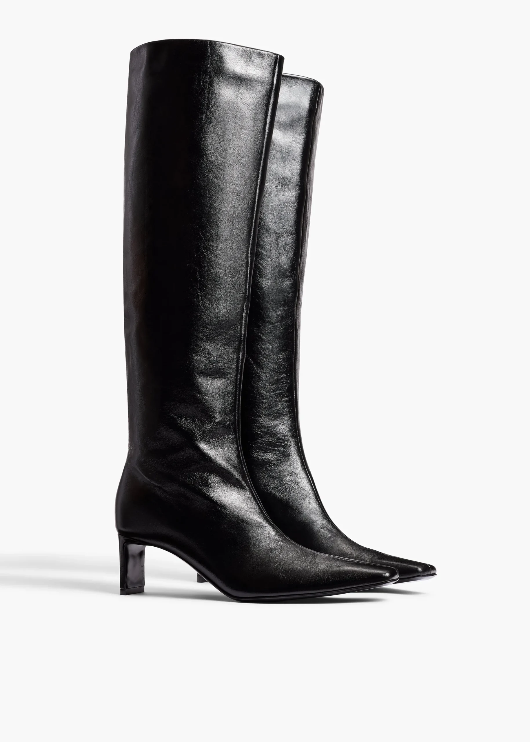Ona Knee-High Boot in Black Glazed Leather