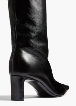 Ona Knee-High Boot in Black Glazed Leather