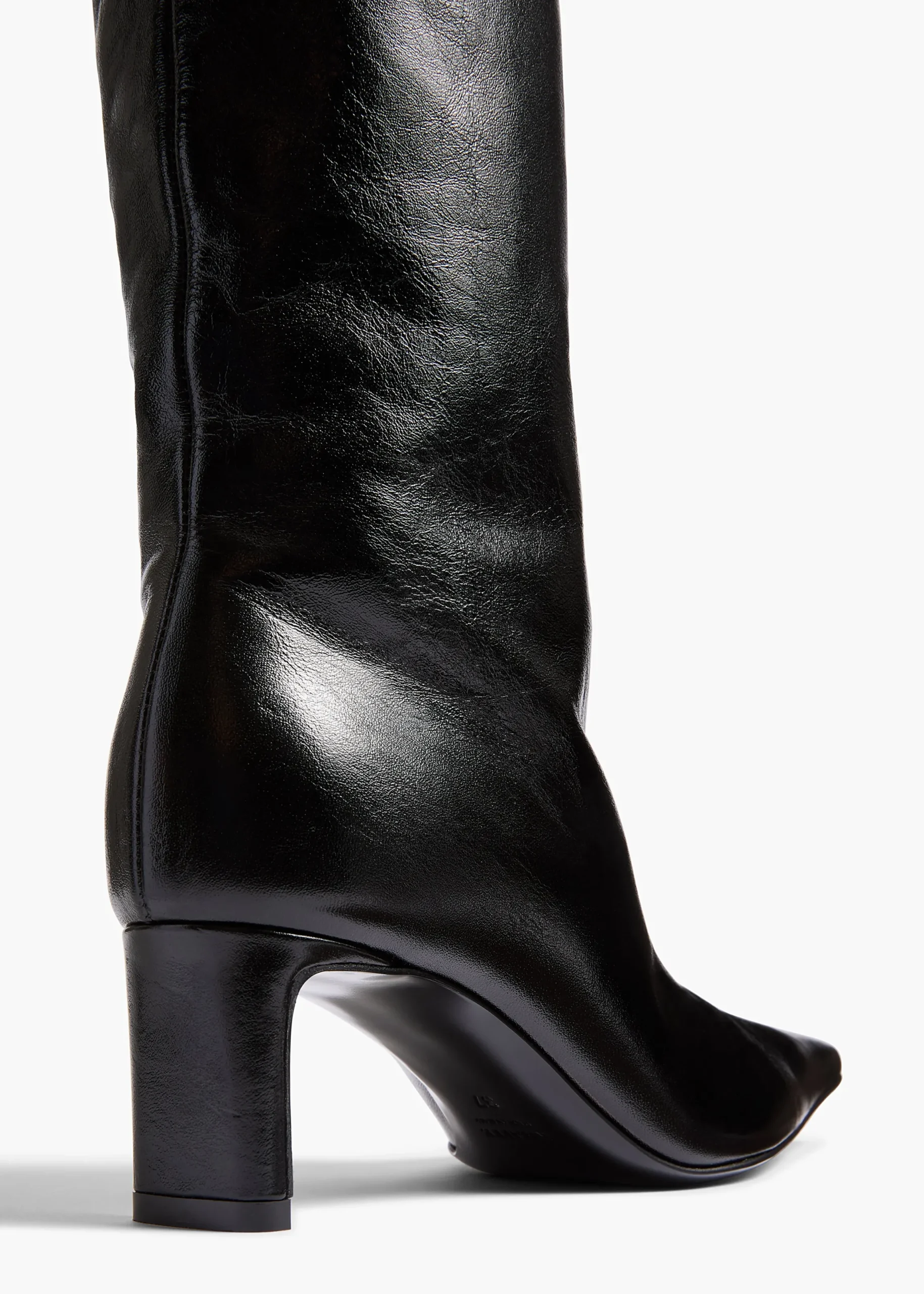 Ona Knee-High Boot in Black Glazed Leather