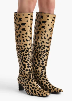 Ona Knee-High Boot in Hyena Print Haircalf