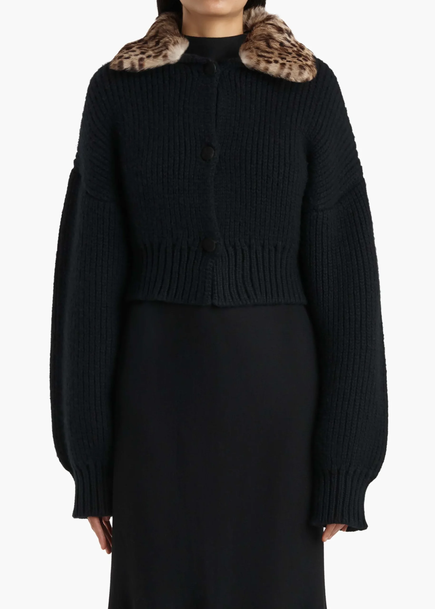Pomero Jacket in Black with Rabbit Fur Collar