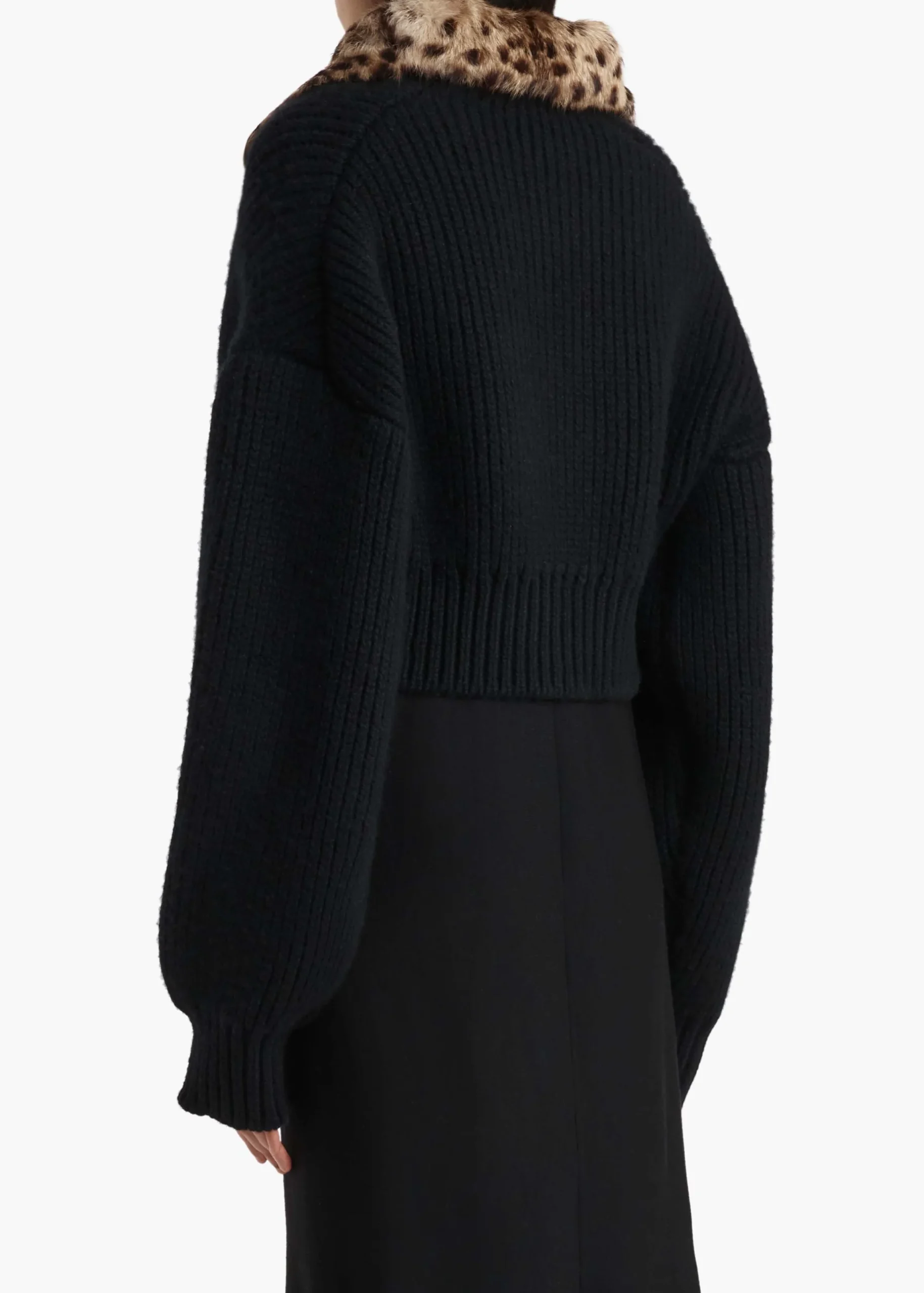 Pomero Jacket in Black with Rabbit Fur Collar