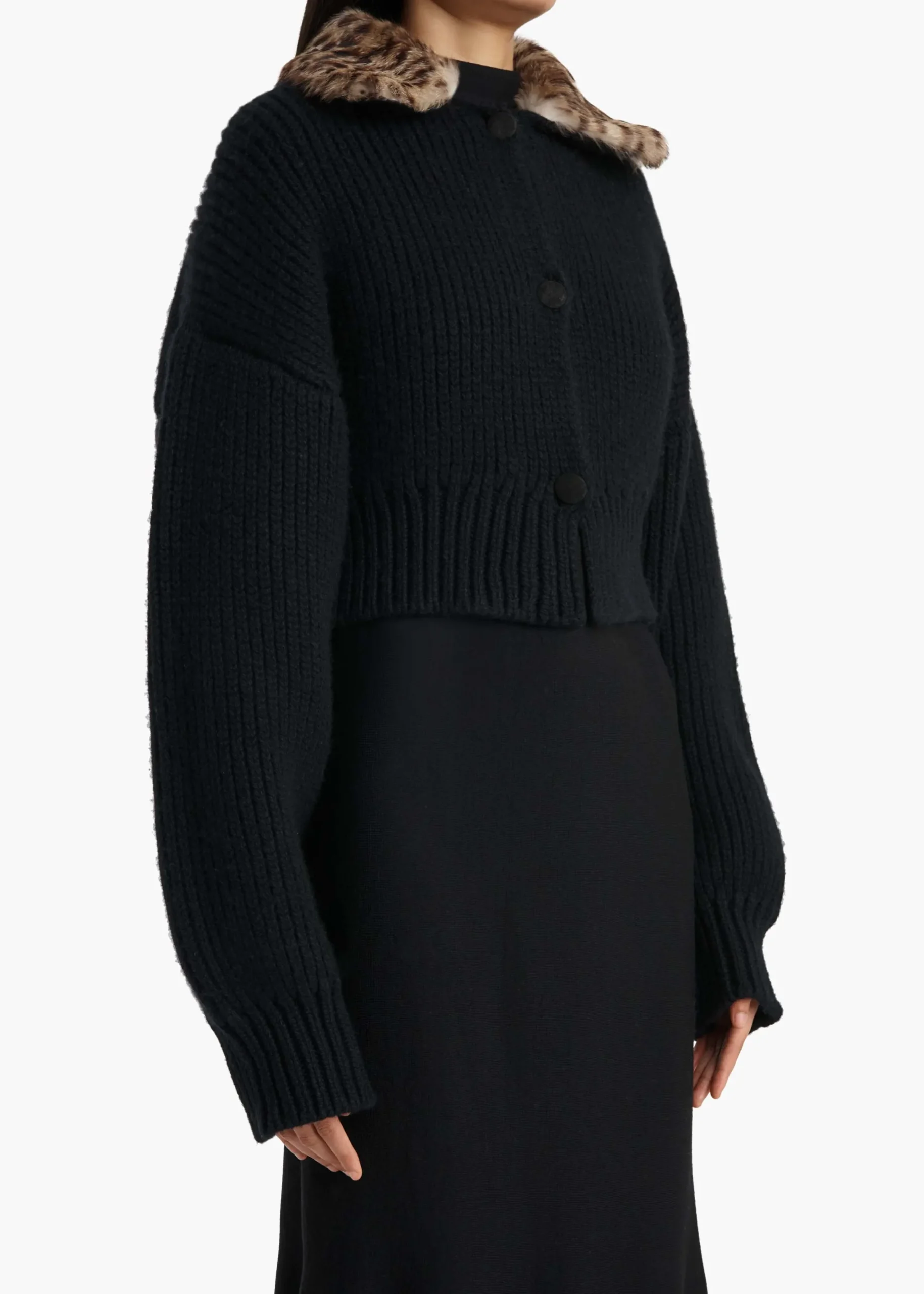 Pomero Jacket in Black with Rabbit Fur Collar