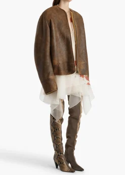 Ruban Jacket in Dark Brown Distressed Leather