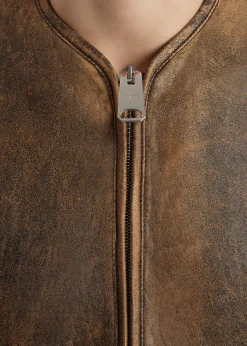 Ruban Jacket in Dark Brown Distressed Leather