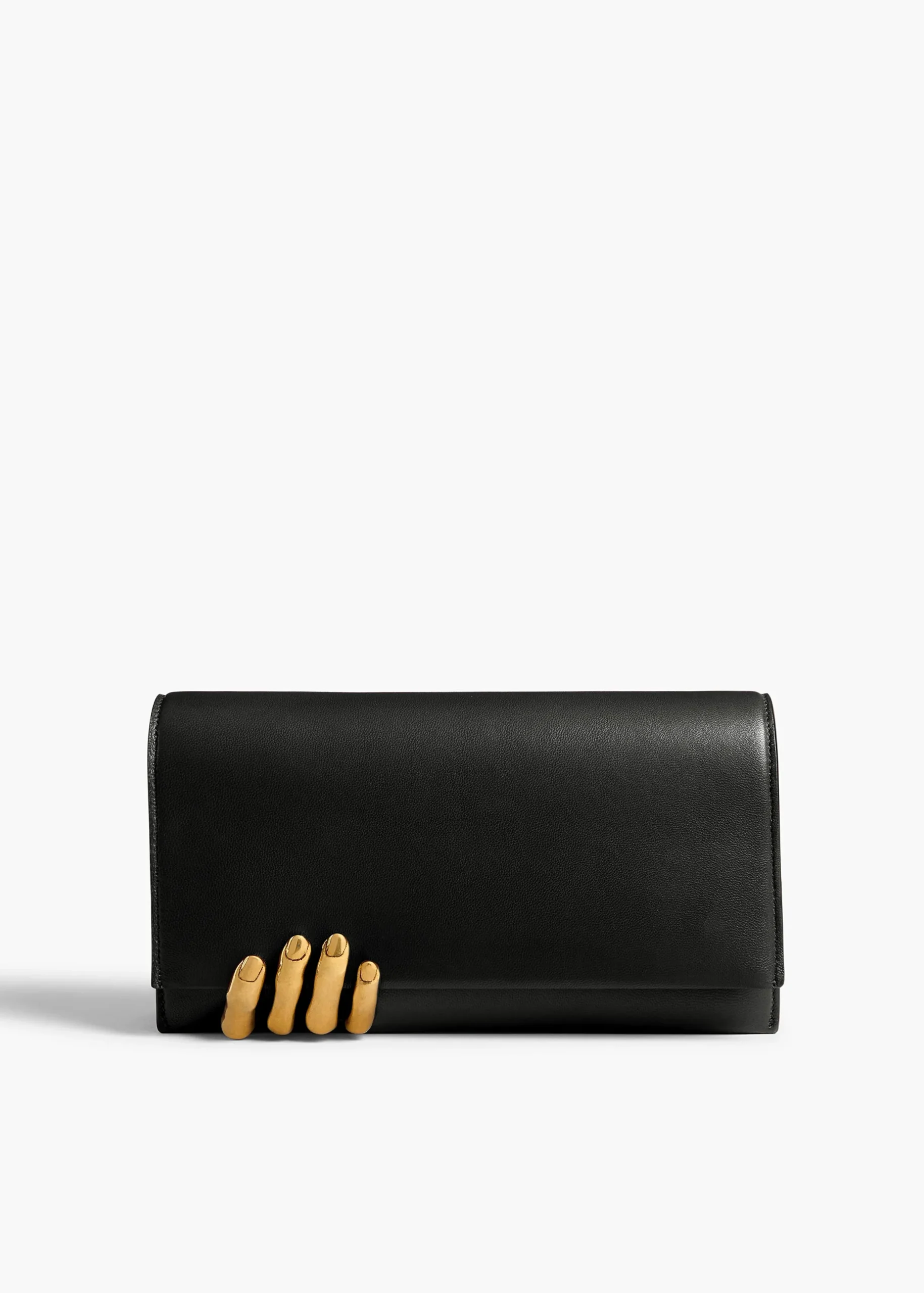 Sculpted Hand Clutch in Black Leather