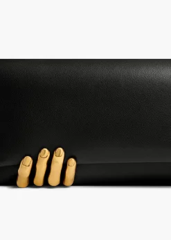 Sculpted Hand Clutch in Black Leather