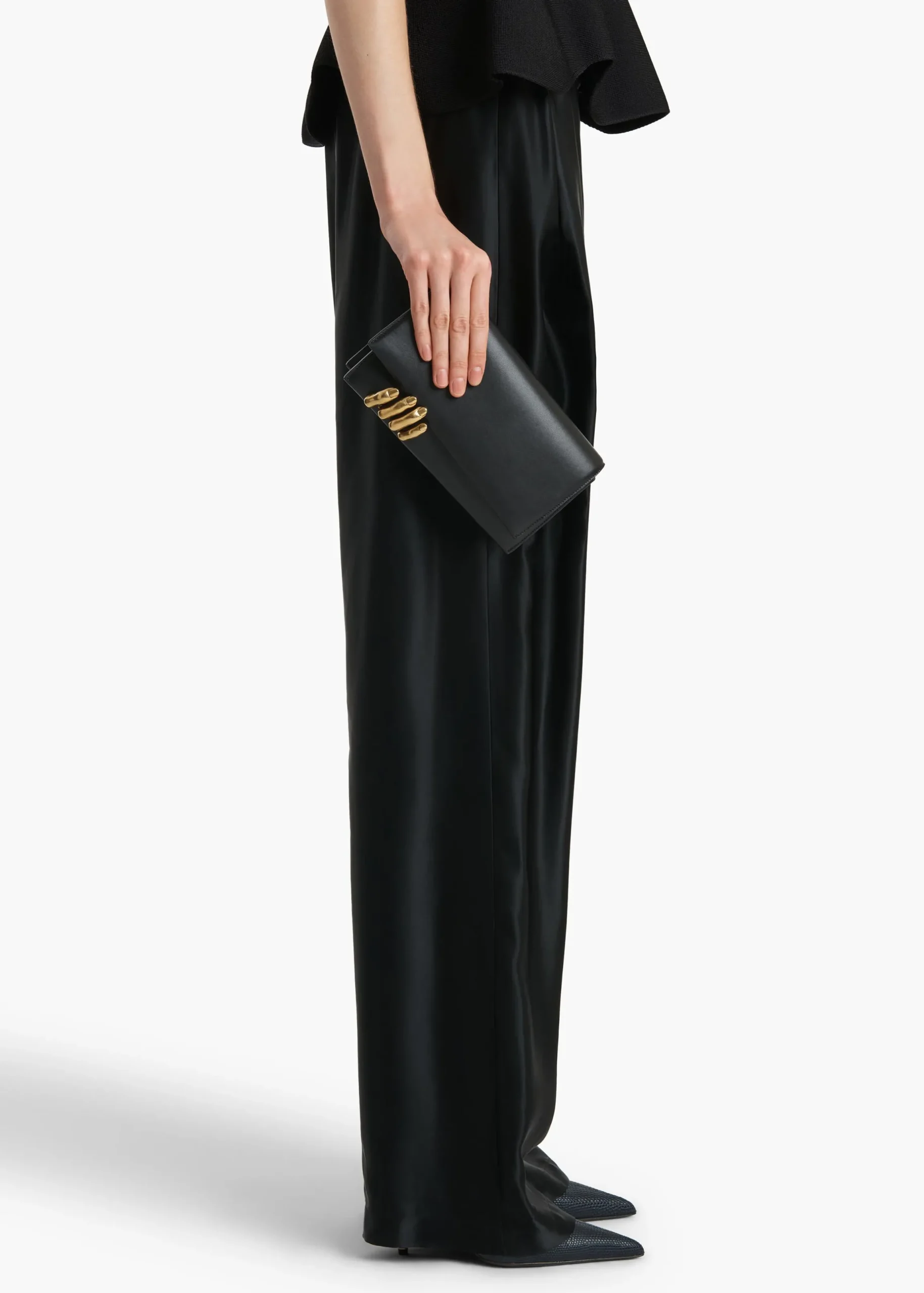 Sculpted Hand Clutch in Black Leather