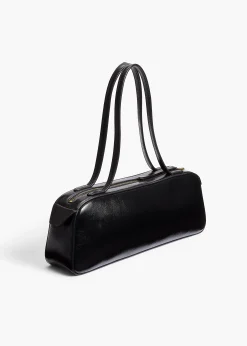 Simona Shoulder Bag in Black Crackle Patent Leather