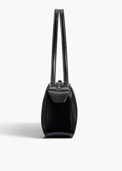 Simona Shoulder Bag in Black Crackle Patent Leather