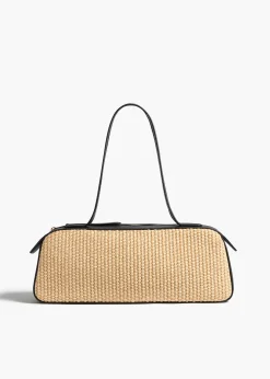 Simona Shoulder Bag in Natural Raffia with Black Leather