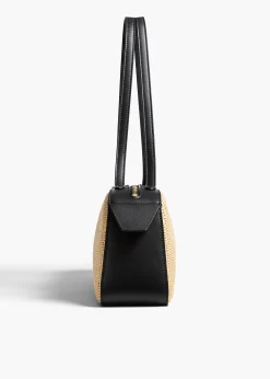 Simona Shoulder Bag in Natural Raffia with Black Leather