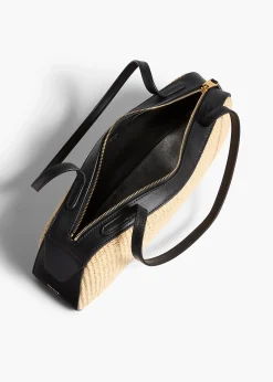 Simona Shoulder Bag in Natural Raffia with Black Leather