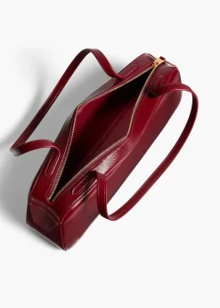 Simona Shoulder Bag in Oxblood Crackle Patent Leather