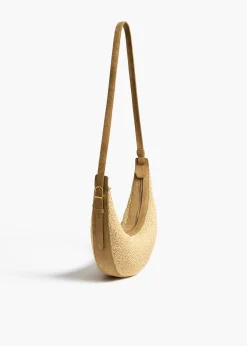 Small Augustina Crossbody Bag in Wheat Suede and Natural Raffia