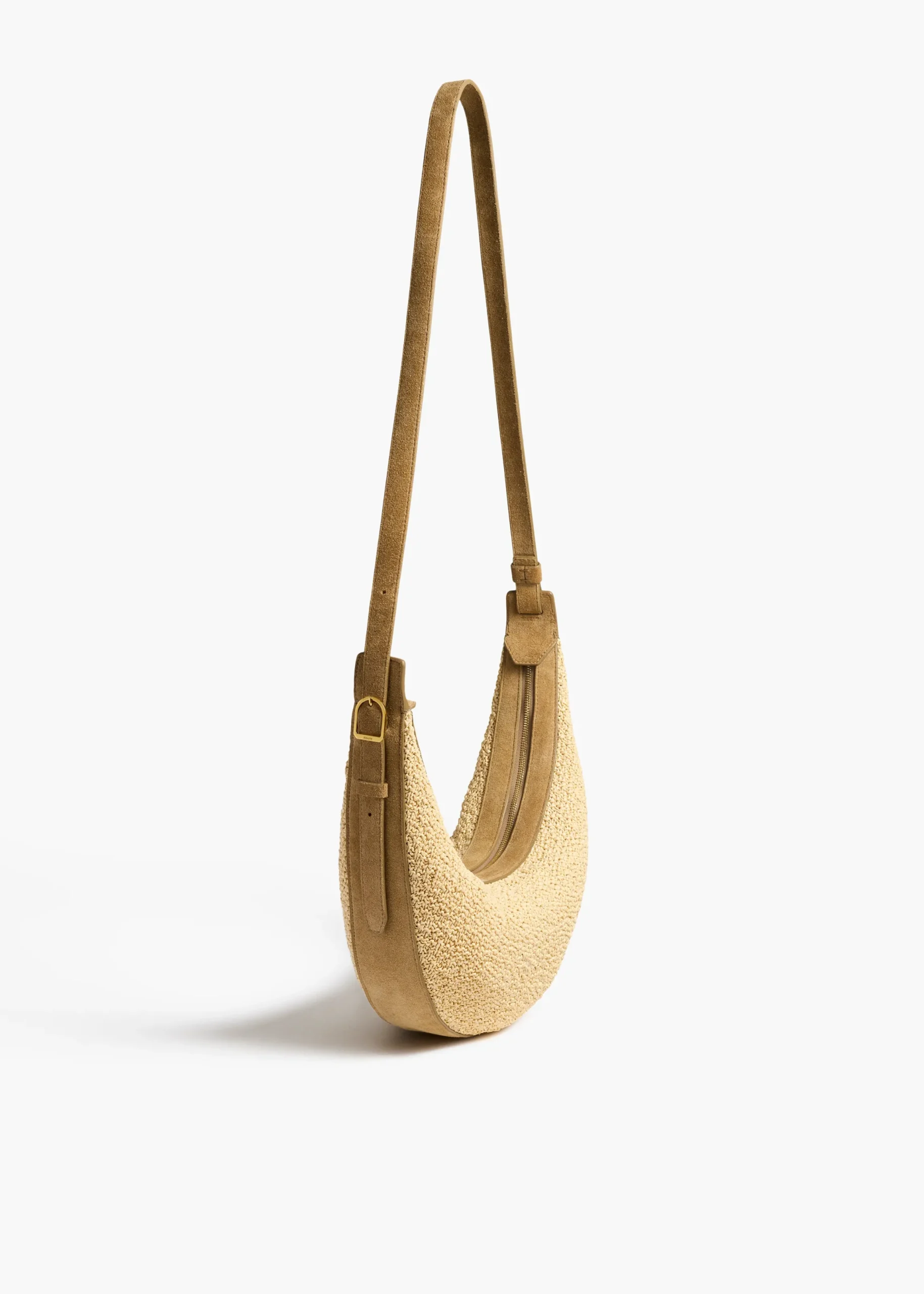 Small Augustina Crossbody Bag in Wheat Suede and Natural Raffia
