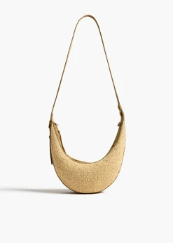 Small Augustina Crossbody Bag in Wheat Suede and Natural Raffia