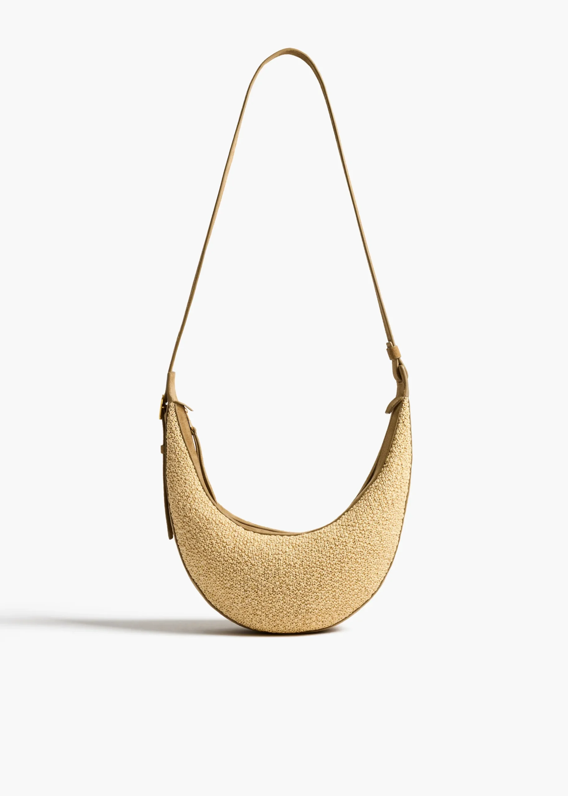 Small Augustina Crossbody Bag in Wheat Suede and Natural Raffia