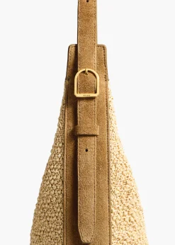 Small Augustina Crossbody Bag in Wheat Suede and Natural Raffia