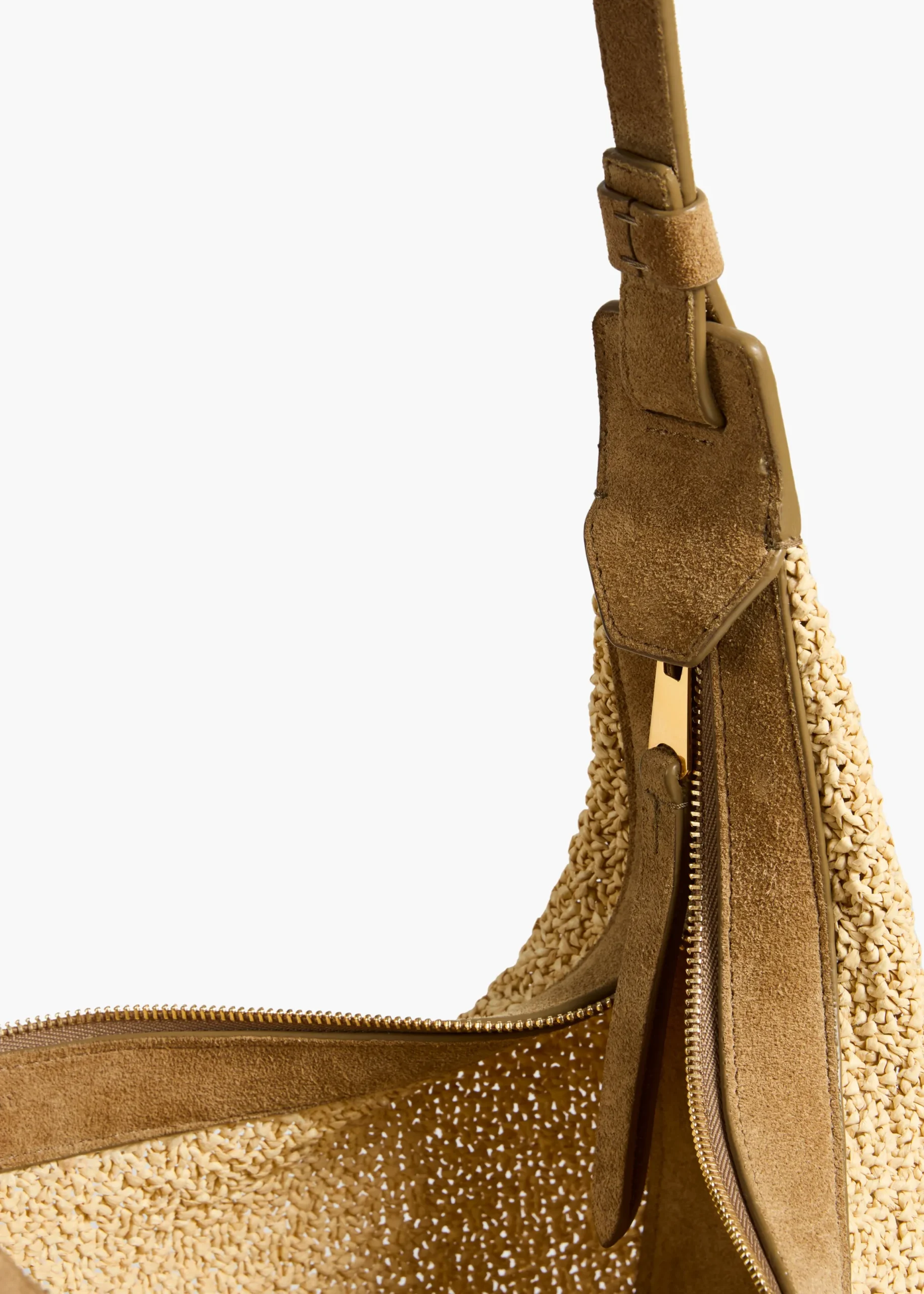 Small Augustina Crossbody Bag in Wheat Suede and Natural Raffia