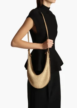 Small Augustina Crossbody Bag in Wheat Suede and Natural Raffia
