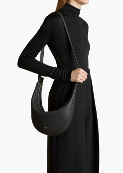 Small Augustina Crossbody Bag in Black Pebbled Leather