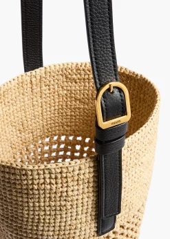 Small Billie Bucket Bag in Natural and Lead Raffia