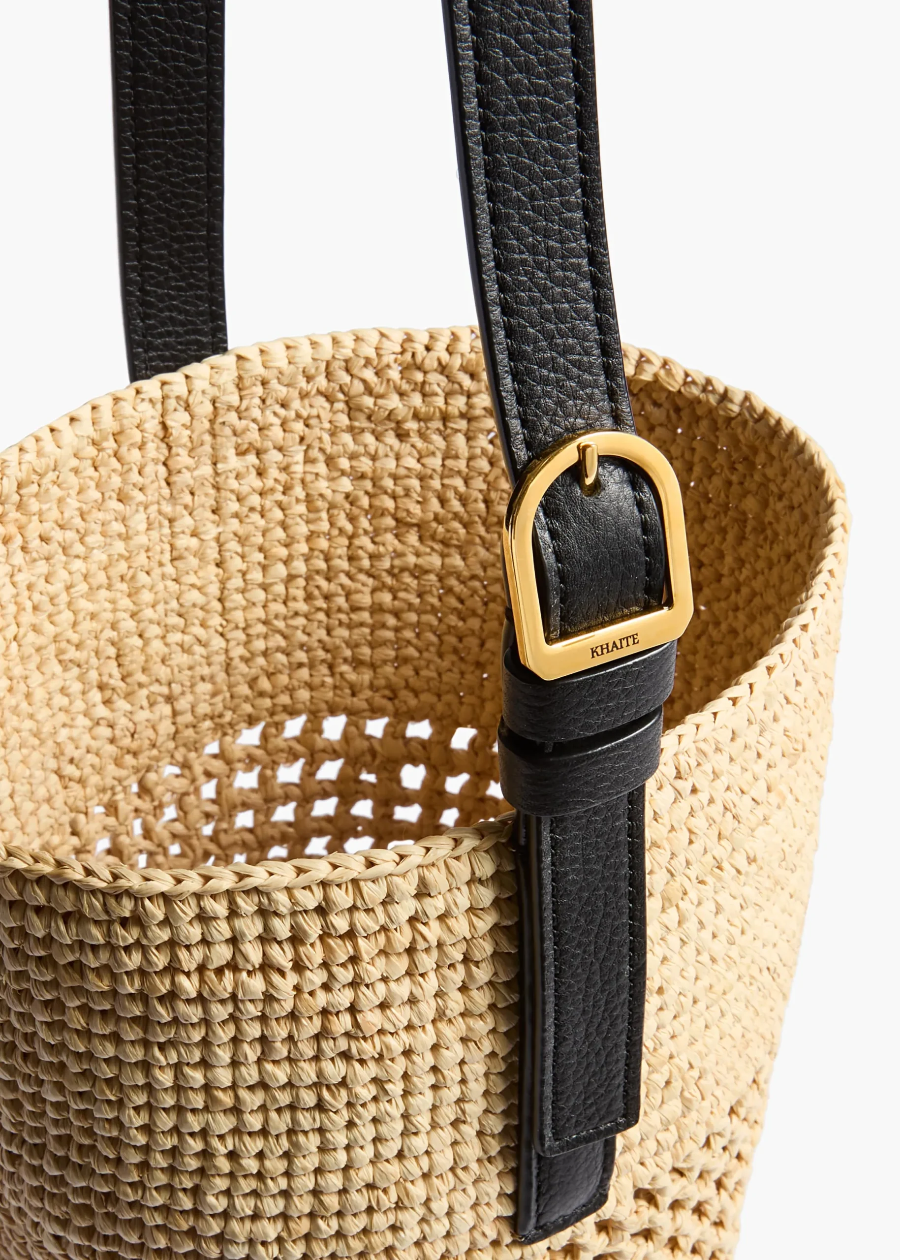Small Billie Bucket Bag in Natural and Lead Raffia