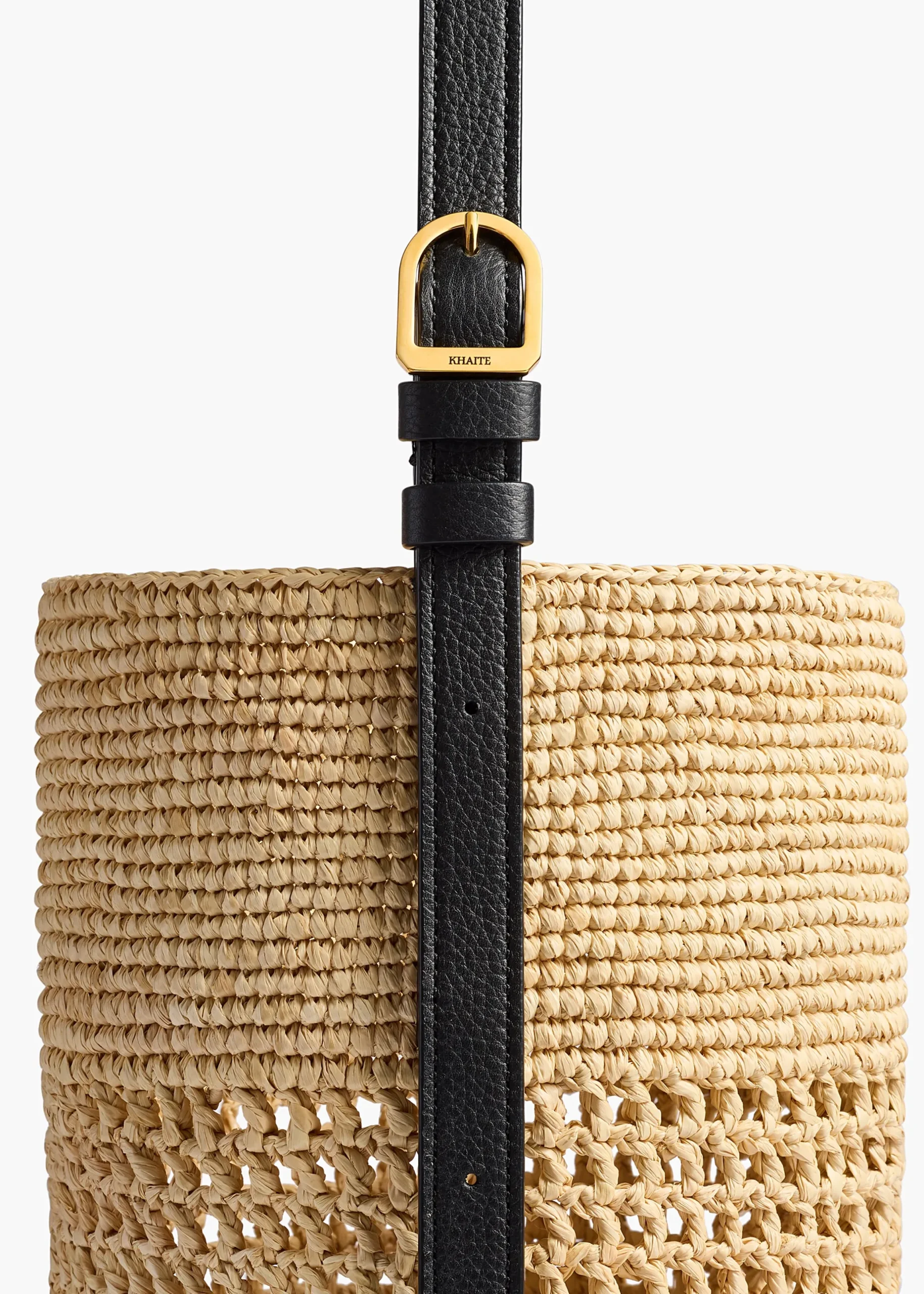Small Billie Bucket Bag in Natural and Lead Raffia